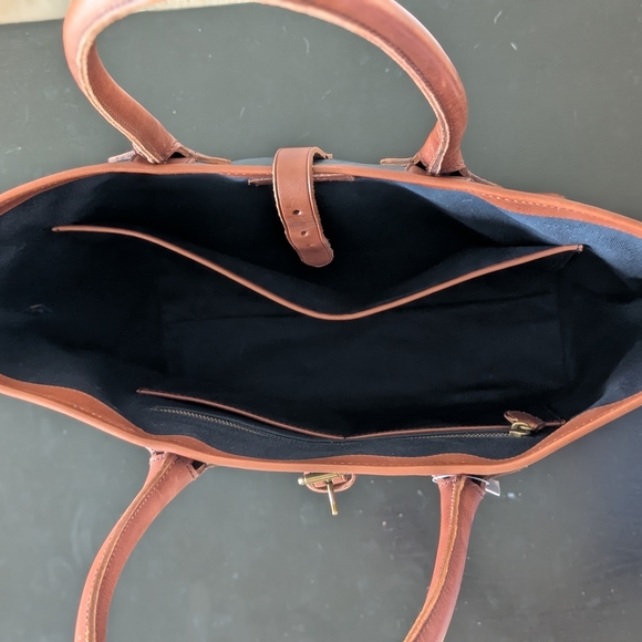 Polo by Ralph Lauren Navy Plaid Tote with Brown Leather - Picture 3 of 3